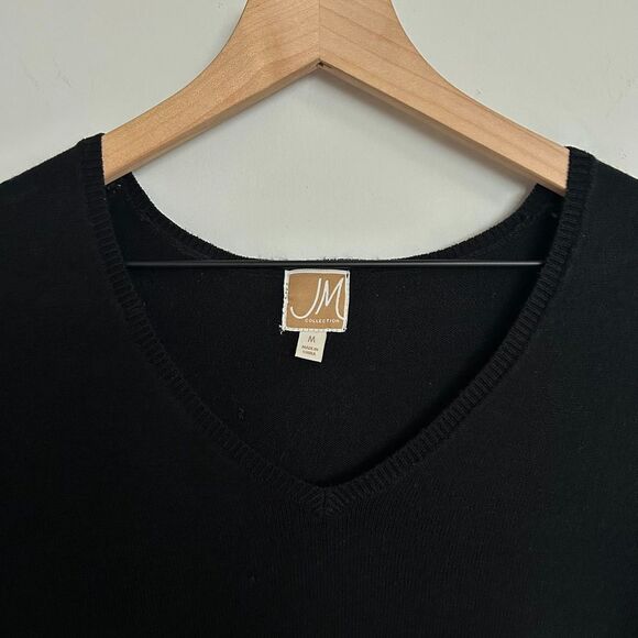 JM Collection Soft V Neck Sweater Button Sleeve Detail - Picture 2 of 5